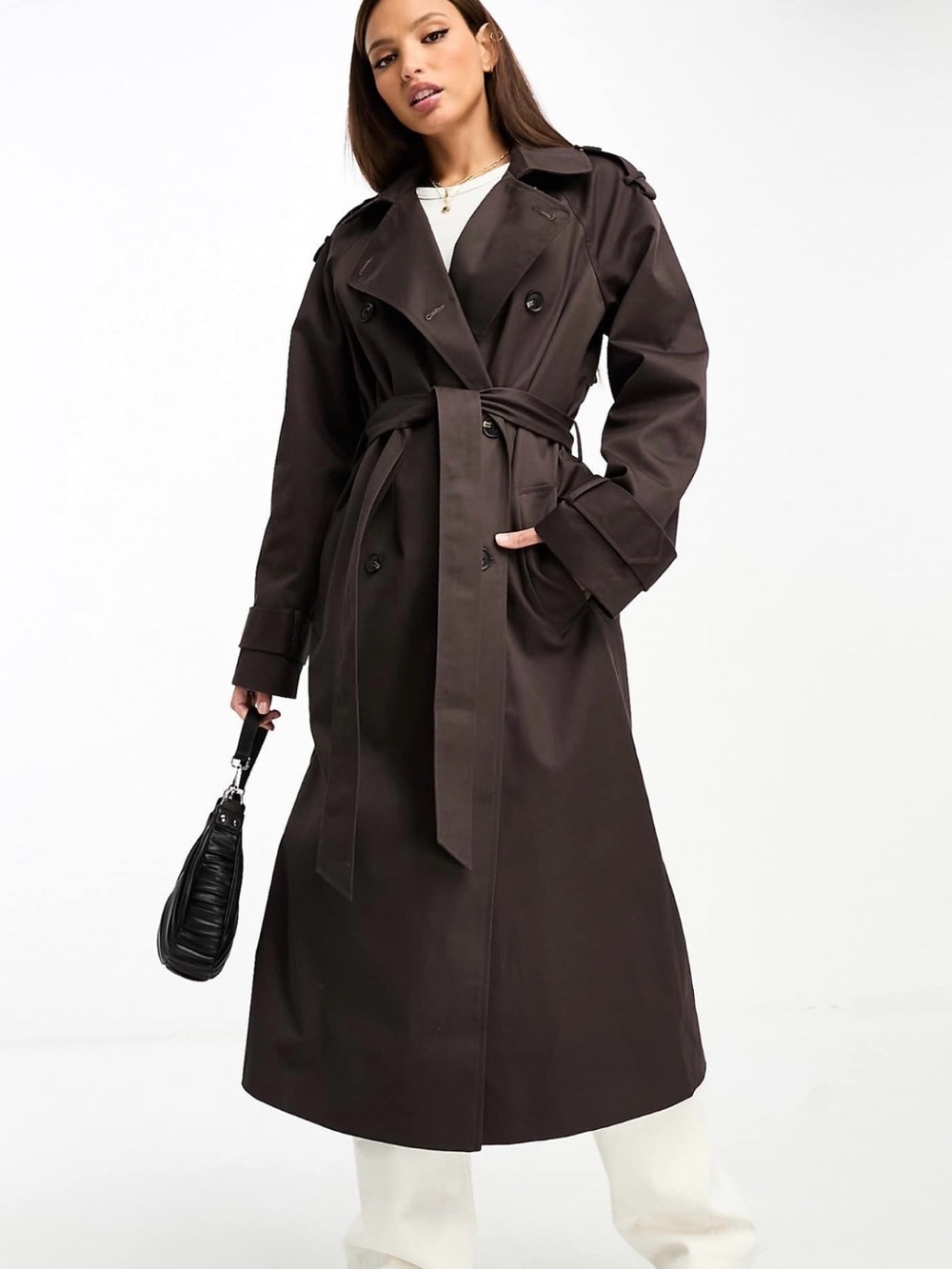 ASOS Tall Longline Trench Coat in Chocolate